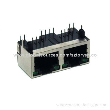 RJ45 Connector RJ Side-entry 1x2 LED Jack, Available in 1x1-1x8 Pole
